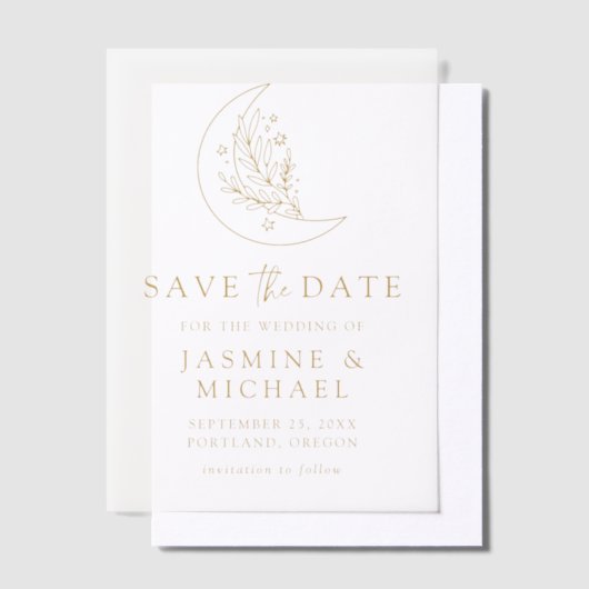 Eleganter Mond und Stars Gold Save the Date Pergament Einladungen (Versetzt)