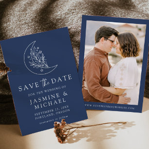 Eleganter Mond und Sterne Navy-Foto Save The Date