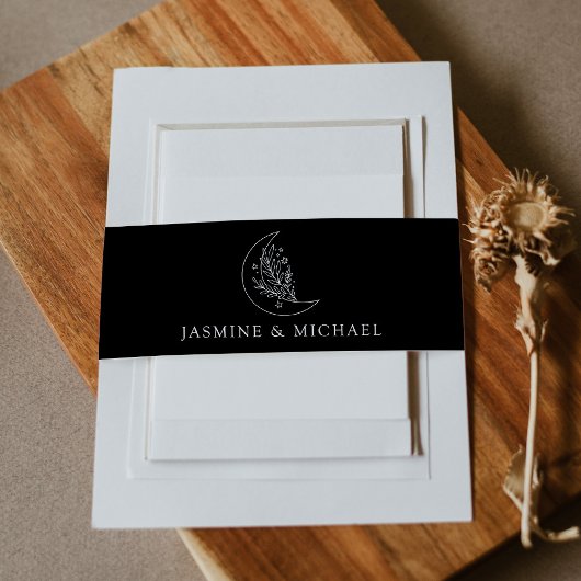 Eleganter Mond und Sterne Schwarz-Weiß-Hochzeit Einladungsbanderole