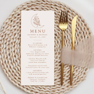 Eleganter Mond und Sterne Terrakotta-Hochzeit Menükarte