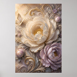 Eleganter mondbeschienener Frostblüten Luxuriöse Poster