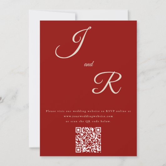 Eleganter monochromatischer Ruby Red QR Code Hochz Einladung (Rückseite)