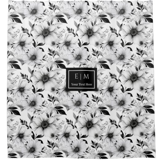 Eleganter, monochromer Botanischer Duschvorhang (Vorderseite)