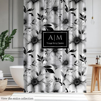 Eleganter, monochromer Botanischer Duschvorhang
