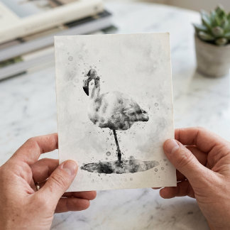 Eleganter monochromer Flamingo in Aquarell Postkarte