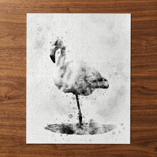 Eleganter monochromer Flamingo in Aquarell Puzzle