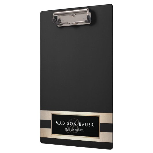 Eleganter Monogam Streifen Schwarz und IMITATE Klemmbrett (Links)