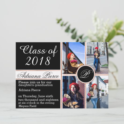 Eleganter Monogram Abschluss Einladung (Stehend Vorderseite)