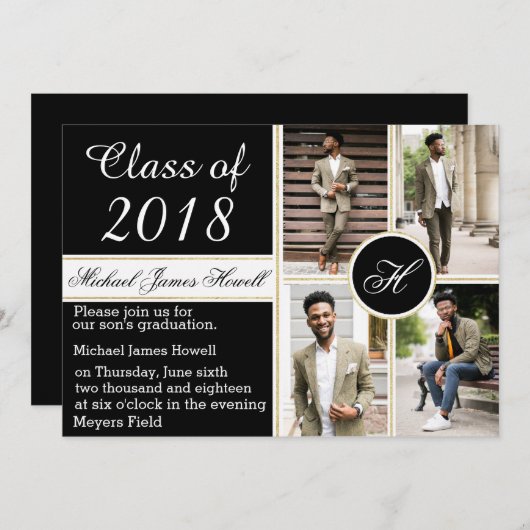 Eleganter Monogram Abschluss Einladung (Vorne/Hinten)