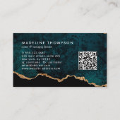 Eleganter Monogram Aquamarin Gold Agate Geode QR C Visitenkarte (Rückseite)