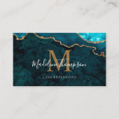 Eleganter Monogram Aquamarin Gold Agate Geode QR C Visitenkarte (Vorderseite)