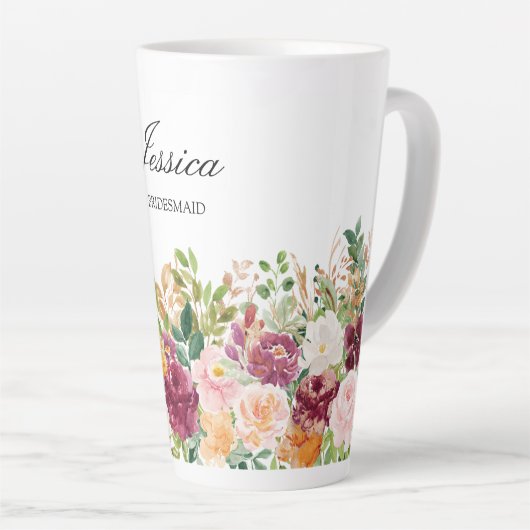 Eleganter Monogram Aquarell Rose Blumengarten Milchtasse (Rechte Ecke)