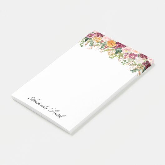 Eleganter Monogram Aquarell Rose Blumengarten Post-it Klebezettel (angewinkelt)