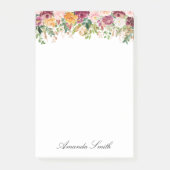 Eleganter Monogram Aquarell Rose Blumengarten Post-it Klebezettel (Vorderseite)