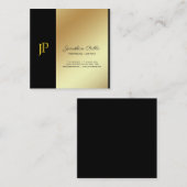 Eleganter Monogram Black and Gold Schlicht Luxury Quadratische Visitenkarte (Vorne/Hinten)