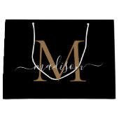 Eleganter Monogram Black Gold Eleganter Skriptname Große Geschenktüte (Vorderseite)