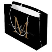 Eleganter Monogram Black Gold Eleganter Skriptname Große Geschenktüte (Rückseite Schrägansicht)