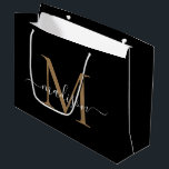 Eleganter Monogram Black Gold Eleganter Skriptname Große Geschenktüte<br><div class="desc">Elegante Monogram Black Gold Eleganter Script Name Große Geschenktasche</div>