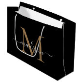 Eleganter Monogram Black Gold Eleganter Skriptname Große Geschenktüte (Vorderseite Schrägansicht)