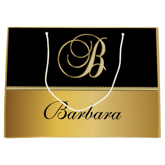 Eleganter Monogram Black Gold Eleganter Skriptname Große Geschenktüte (Vorderseite)