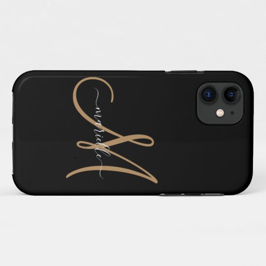 Eleganter Monogram Black Gold Name Case-Mate iPhone Hülle (Rückseite (Horizontal))
