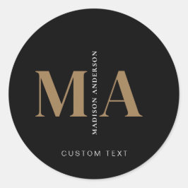 Eleganter Monogram Black Gold Name Runder Aufkleber