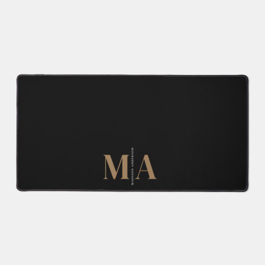 Eleganter Monogram Black Gold Name Schreibtischunterlage (Vorderseite)