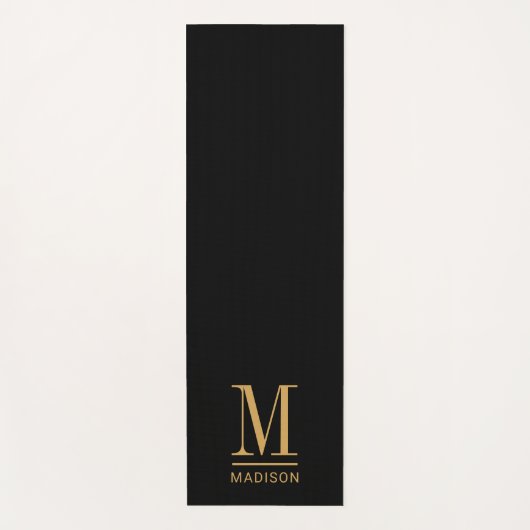 Eleganter Monogram Black Gold Name Yogamatte (Vorderseite)