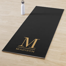 Eleganter Monogram Black Gold Name Yogamatte