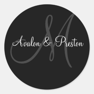Eleganter Monogram Black & White Wedding Sticker