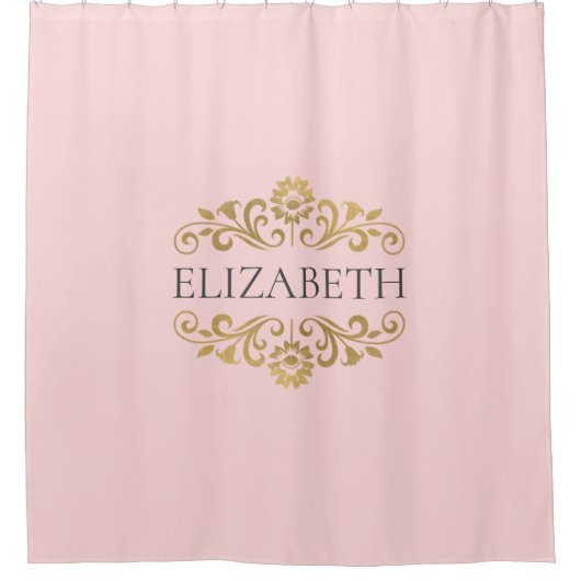 Eleganter Monogram Blush Pink Gold Duschvorhang (Vorderseite)