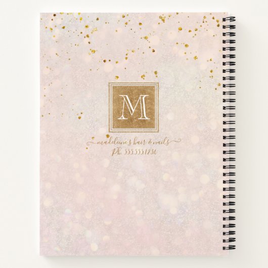 Eleganter Monogram Blush Pink Gold Glitzer Sparkle Notizblock (Rückseite)