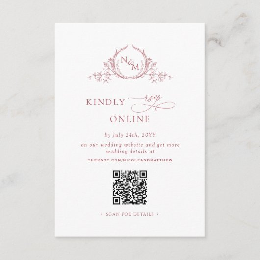 Eleganter Monogram Blush Pink UAWG Online QR Code Begleitkarte (Vorderseite)