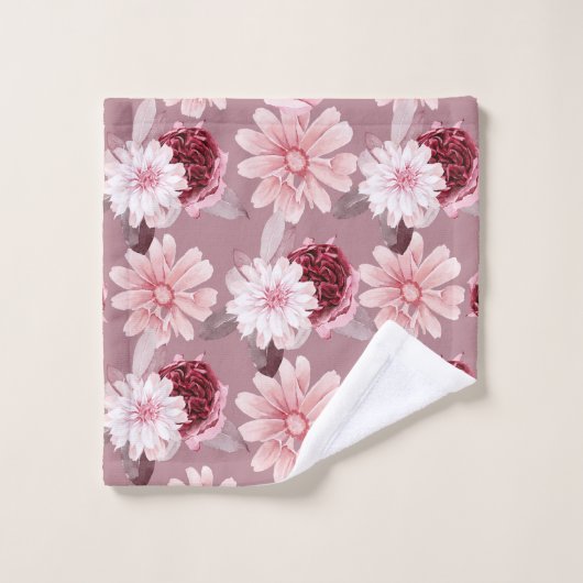 Eleganter Monogram Burgundy Pink Floral Stripe Badhandtuch Set (Waschlappen)