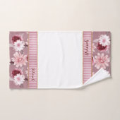 Eleganter Monogram Burgundy Pink Floral Stripe Badhandtuch Set (Handtuch)