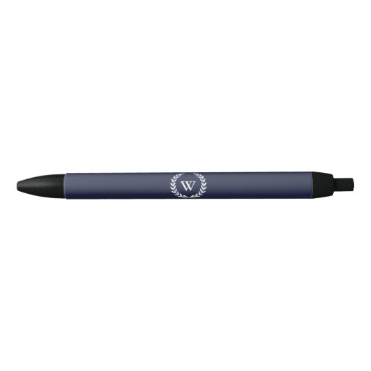 Eleganter Monogram Classic Laurel Wreath Blue Pen Kugelschreiber (Vorderseite)