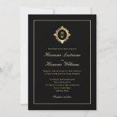 Eleganter Monogram Classy Black Gold QR Code Hochz Einladung (Vorderseite)