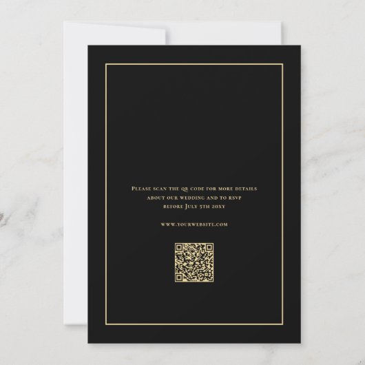 Eleganter Monogram Classy Black Gold QR Code Hochz Einladung (Rückseite)