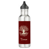 Eleganter Monogram Cream Tree of Life on Burgund Edelstahlflasche (Rechts)