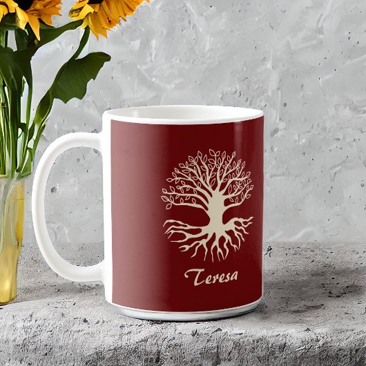 Eleganter Monogram Cream Tree of Life on Burgund Kaffeetasse
