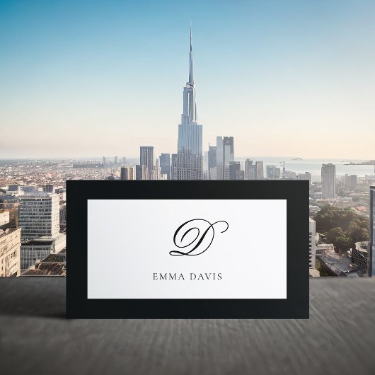 Eleganter Monogram Encadré Black Frame Visitenkarte