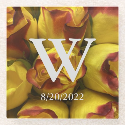 Eleganter Monogram Floral Glass Untersetzer (Vorderseite)