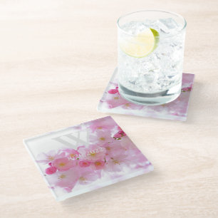 Eleganter Monogram Floral Glass Untersetzer