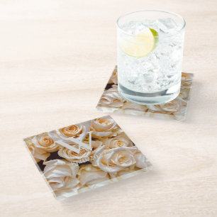 Eleganter Monogram Floral Glass Untersetzer