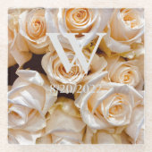 Eleganter Monogram Floral Glass Untersetzer (Vorderseite)