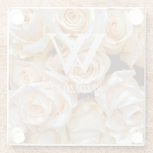 Eleganter Monogram Floral Glass Untersetzer (Rückseite)