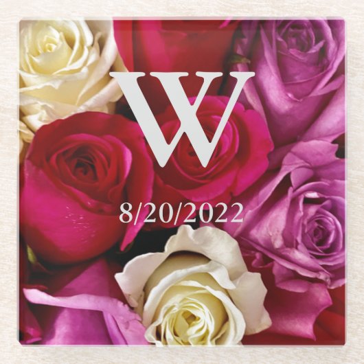 Eleganter Monogram Floral Glass Untersetzer (Vorderseite)