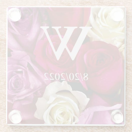 Eleganter Monogram Floral Glass Untersetzer (Rückseite)