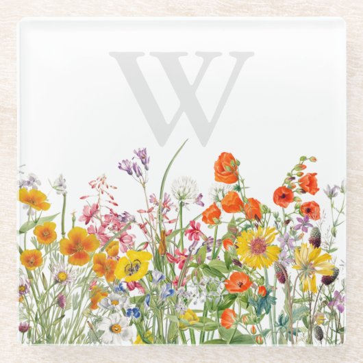 Eleganter Monogram Floral Glass Untersetzer (Vorderseite)
