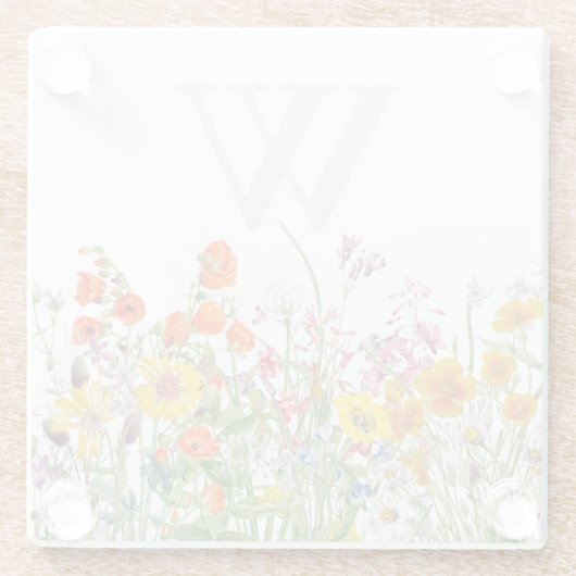 Eleganter Monogram Floral Glass Untersetzer (Rückseite)